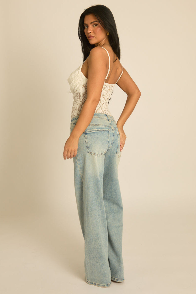 Light Blue Washed Stretch Denim Low Rise Jeans - Leanna