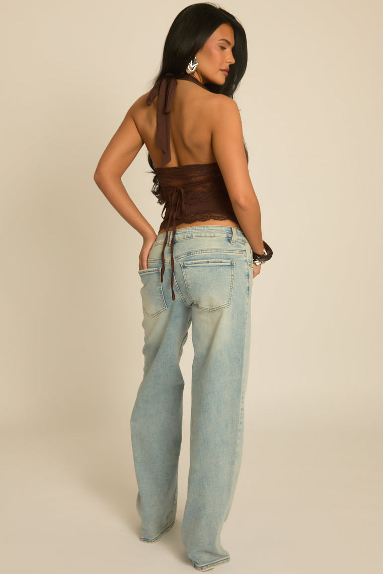 Chocolate Lace Trim Halter Top - Bridget