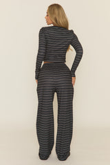 Charcoal Striped Jersey Top and Trouser Loungewear Co-ord Set - Arlene