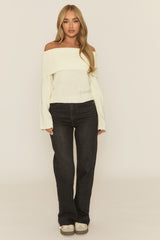 Cream Bardot Knit Jumper - Aleeza
