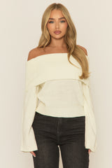 Cream Bardot Knit Jumper - Aleeza