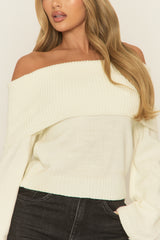 Cream Bardot Knit Jumper - Aleeza