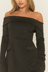 Black Bardot Tailored Mini Dress - Amellie
