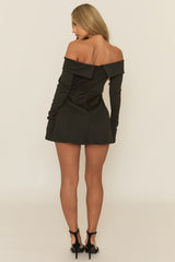 Black Bardot Tailored Mini Dress - Amellie