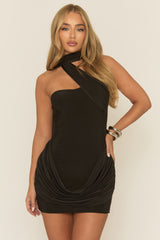 Black Scarf Drape Mini Dress - Chanise