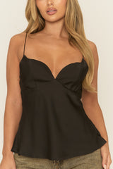 Black Satin Sweetheart Neck Cami Top - Serina