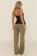 Black Satin Sweetheart Neck Cami Top - Serina