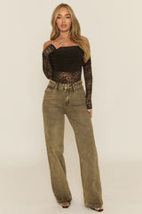 Black Lace Bardot Bodysuit - Leasha