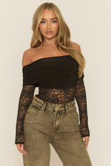 Black Lace Bardot Bodysuit - Leasha