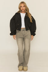 Black Double Breasted Cropped Trench Coat - Kienna