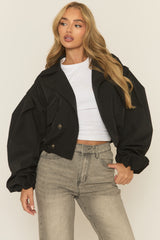 Black Double Breasted Cropped Trench Coat - Kienna