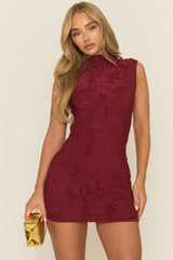 Wine Lace Cap Sleeve Mini Dress - Kaden