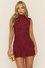 Wine Lace Cap Sleeve Mini Dress - Kaden