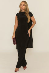 Black Gathered Cape Maxi Dress - Maylea