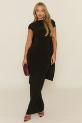 Black Gathered Cape Maxi Dress - Maylea