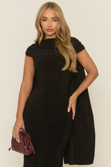 Black Gathered Cape Maxi Dress - Maylea