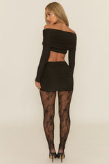 Black Bardot Drape Top and Mini Skirt Co-ord Set - Ethna