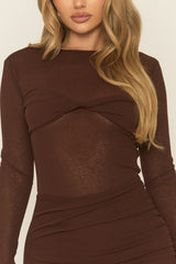 Chocolate Twist Front Long Sleeve Mini Dress - Reehan