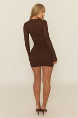 Chocolate Twist Front Long Sleeve Mini Dress - Reehan