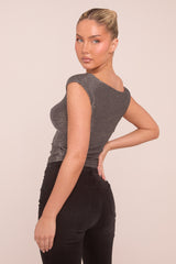 Silver Metallic Lurex One shoulder Crop Top - Isabelle