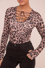 Brown Leopard Print Long Sleeve Bodysuit - Emerson
