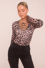 Brown Leopard Print Long Sleeve Bodysuit - Emerson