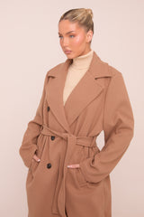 Camel Oversized Double Breasted Wool Look Coat - Eloise