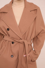 Camel Oversized Double Breasted Wool Look Coat - Eloise