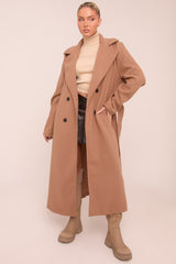 Camel Oversized Double Breasted Wool Look Coat - Eloise