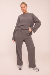 Charcoal Oversized Top & Straight Leg Trouser Co-ord Set - Sophie