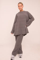 Charcoal Oversized Top & Straight Leg Trouser Co-ord Set - Sophie