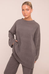Charcoal Oversized Top & Straight Leg Trouser Co-ord Set - Sophie