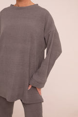 Charcoal Oversized Top & Straight Leg Trouser Co-ord Set - Sophie
