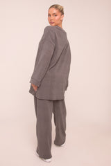Charcoal Oversized Top & Straight Leg Trouser Co-ord Set - Sophie