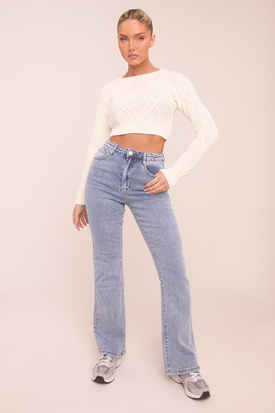 Light Blue Stretch Kick Flare Jeans - Aspen