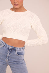 Cream Cable Chunky Long Sleeves Cropped Jumper - Justyna