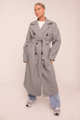 Grey Oversized Double Breasted Wool Look Coat - Eloise