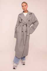 Grey Oversized Double Breasted Wool Look Coat - Eloise