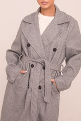 Grey Oversized Double Breasted Wool Look Coat - Eloise