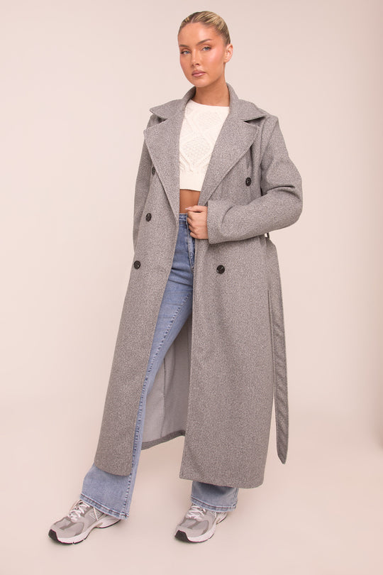 Grey Oversized Double Breasted Wool Look Coat - Eloise