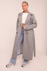 Grey Oversized Double Breasted Wool Look Coat - Eloise