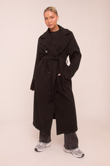 Black Oversized Double Breasted Wool Look Coat - Eloise