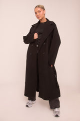 Black Oversized Double Breasted Wool Look Coat - Eloise