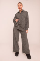Grey Oversized Button Up Shirt & Straight Leg Trouser Co-ord Set - Rosalie