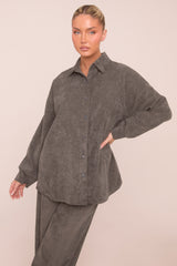 Grey Oversized Button Up Shirt & Straight Leg Trouser Co-ord Set - Rosalie