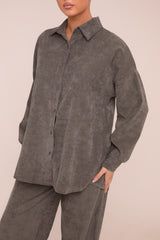 Grey Oversized Button Up Shirt & Straight Leg Trouser Co-ord Set - Rosalie