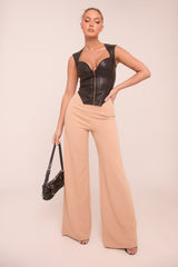 Camel High Waist Flare Trousers -Tisha