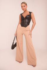 Camel High Waist Flare Trousers -Tisha