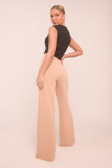 Camel High Waist Flare Trousers -Tisha