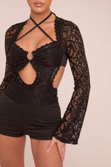 Black Lace Cut Out Detail Playsuit - Sloane